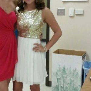 Semi formal gold and white dress